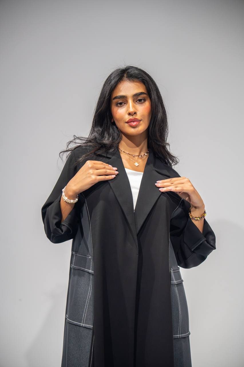 Black blazer abaya, made of crepe fabric with jeans C:6353 Gray