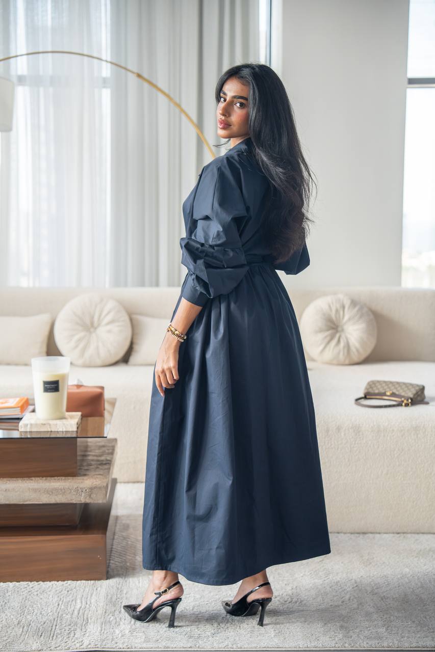 Elegant free size trench coat, in navy blue . C:6685 Navy