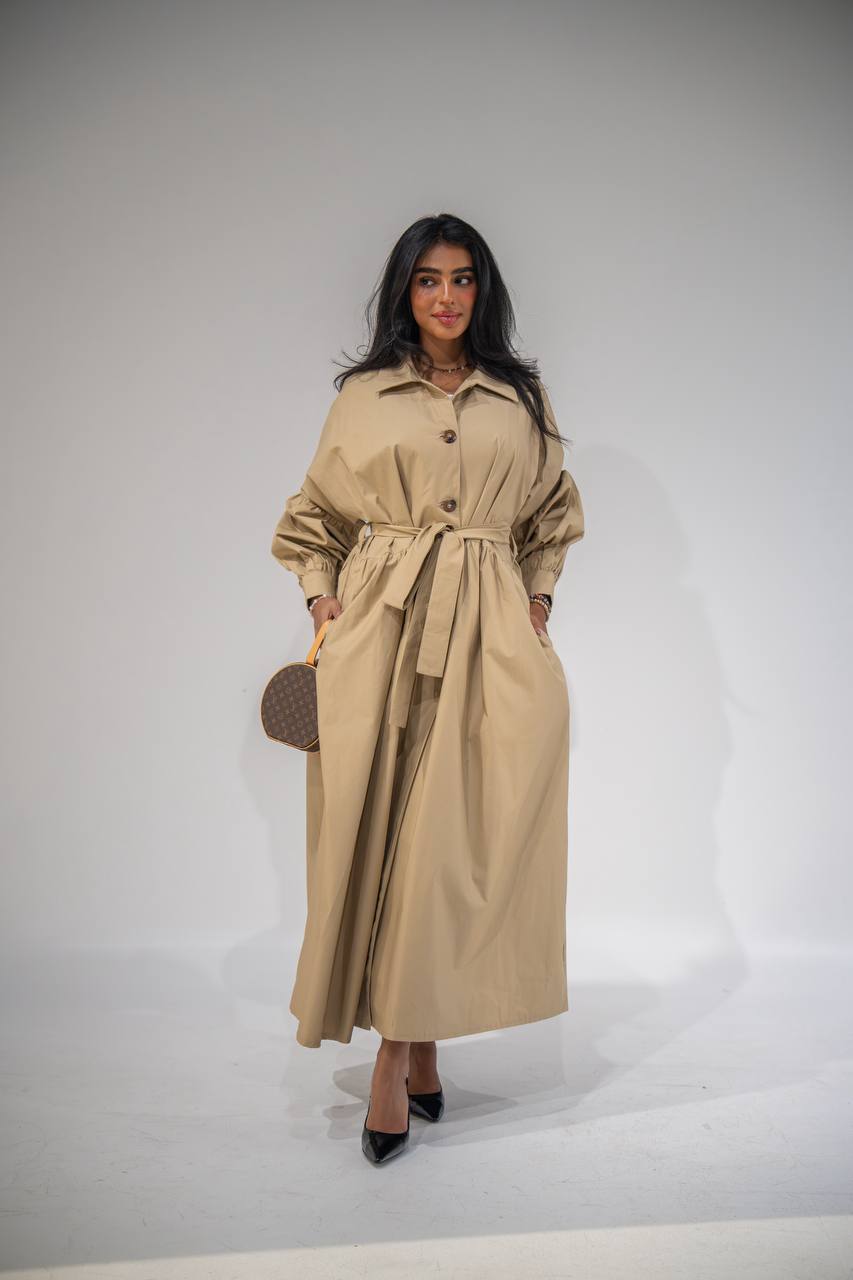 Beige free size trench coat. C:6685 Beige