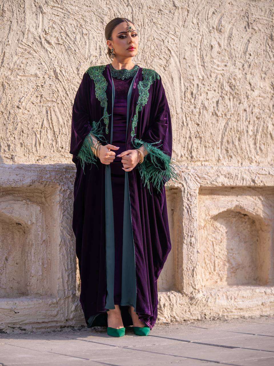 Velvet bisht and dress set in royal purple with hand embellishment.C:6715