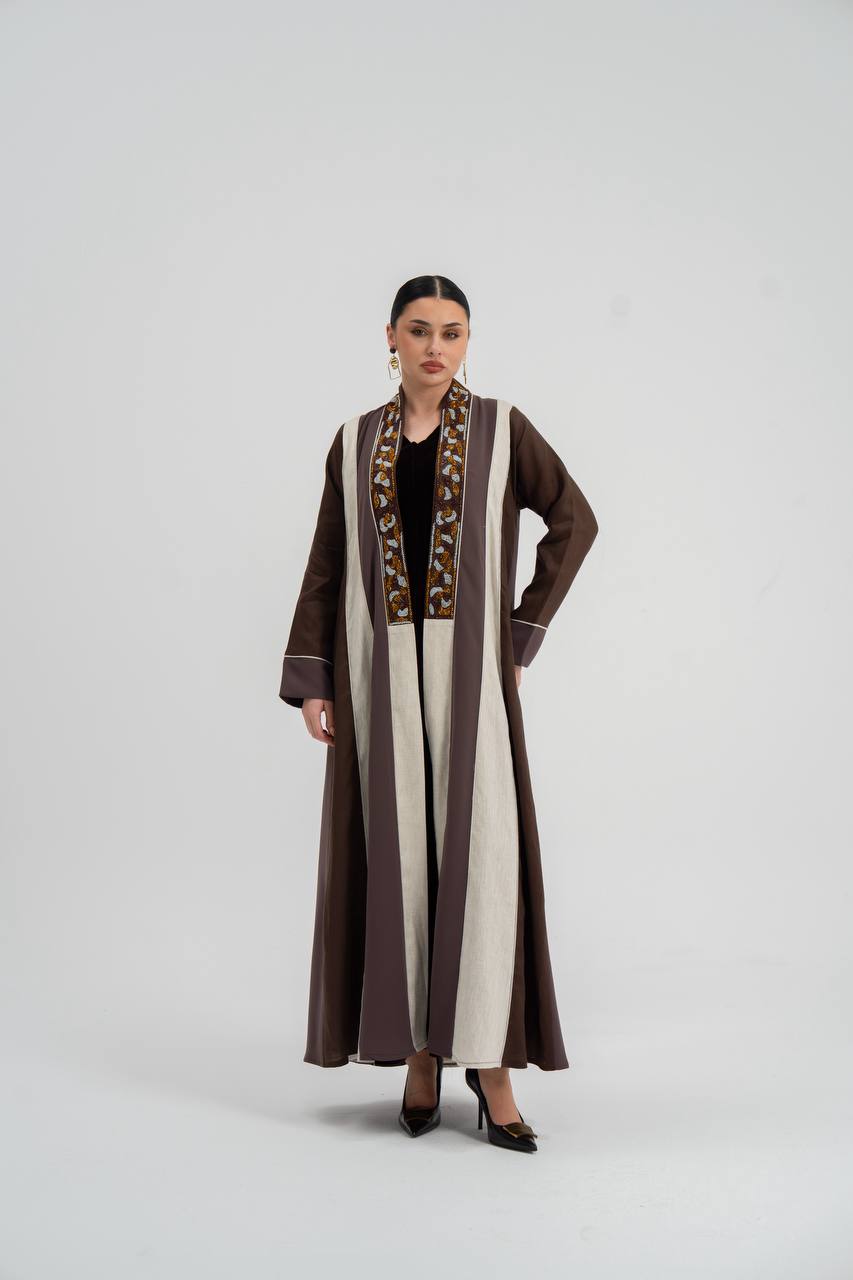 Linen abaya with embroidery. C:6747