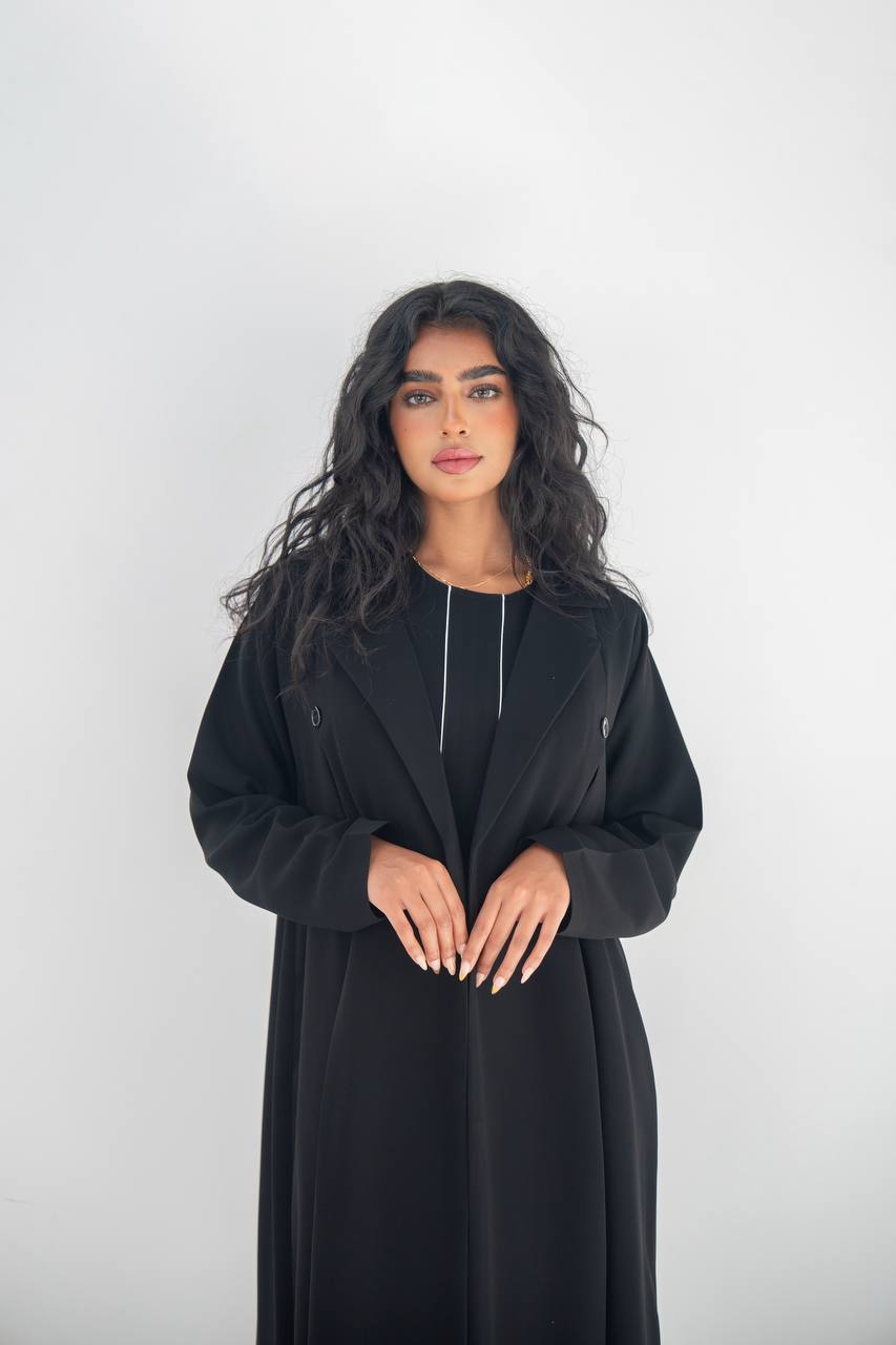 طقم عباية بليزر من الكريب الأسود مع بطانة داخلية، رقم الموديل: 6642، طقم أسود 