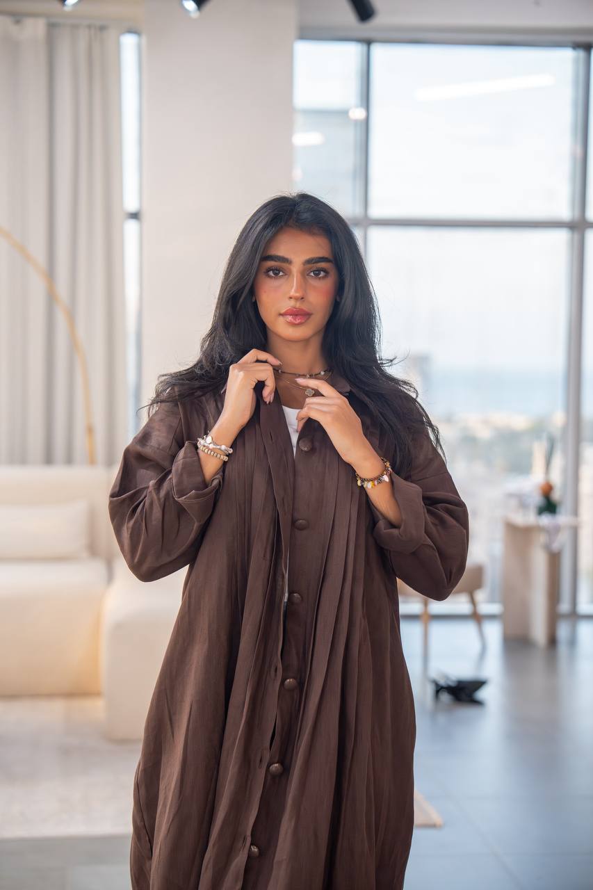 عباية كتان بنية اللون، مقاس حر، C:6663 بني