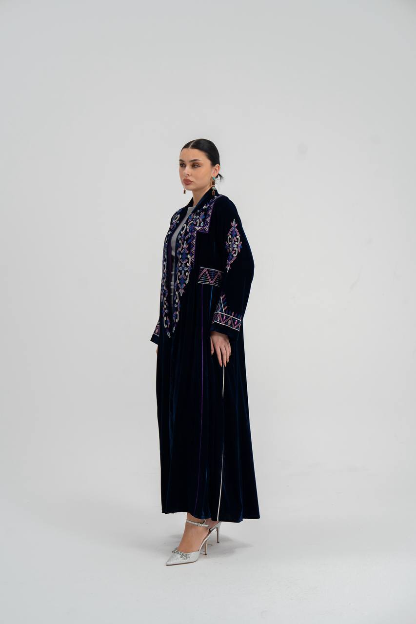 Velvet abaya with  unique embroidery. C:6709