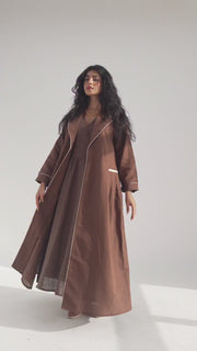 Brown linen blazer abaya with inner set